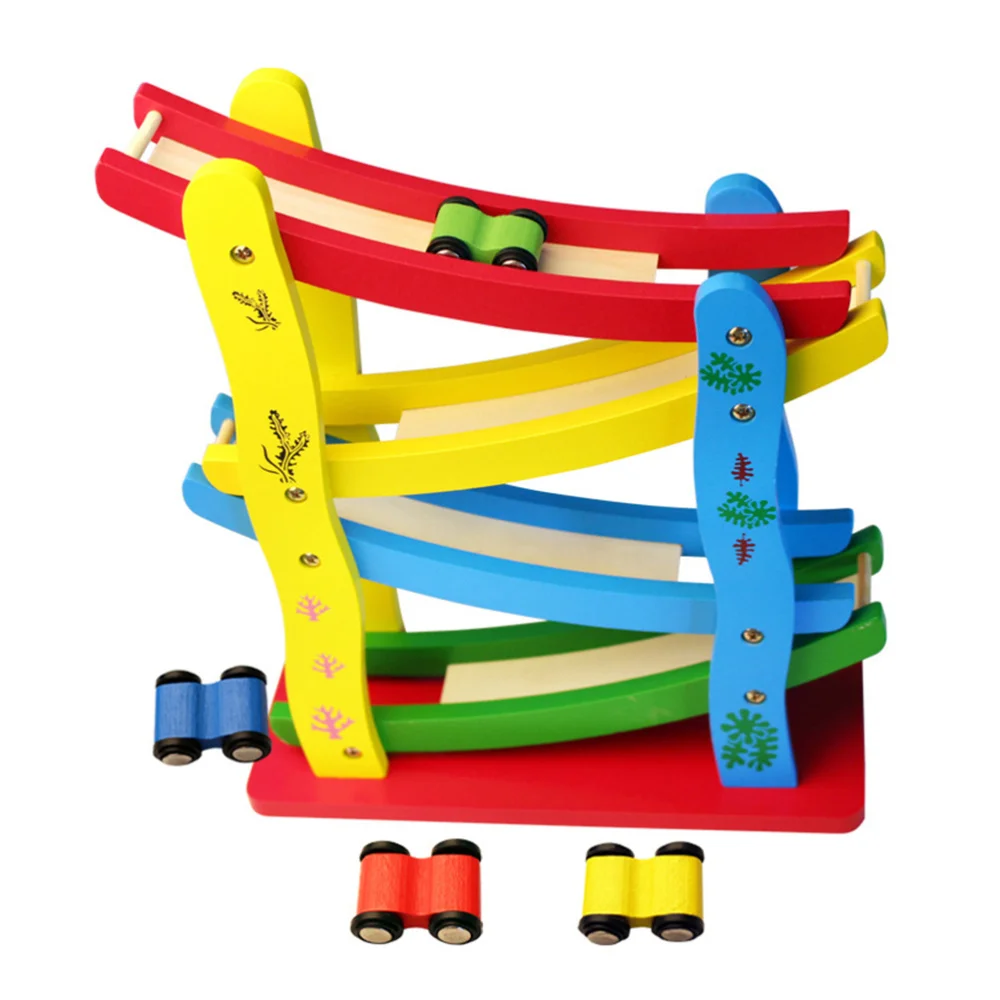 

Wooden Car Ramps Race Set 3 Level Car Ramp Race Track Includes 3 Wooden Cars