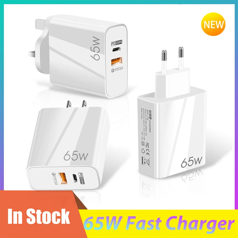 

65W GaN Charger USB C Quick Charge 3.0 Type C PD USB Fast Charger For iPhone 13 12 11Pro Max Xiaomi 11 10 Huawei P40 For Macbook