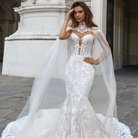 2021new lace wedding dresses mermaid long halter veil evening gown sexy bridal dubai party dress formal gowns abendkleider