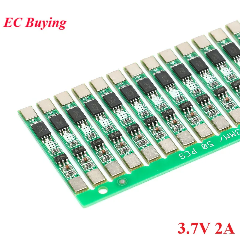 100 шт. 1S 3 7 V 2A li ion BMS PCM 18650 литиевая батарея Защитная плата перезаряда перегрузки