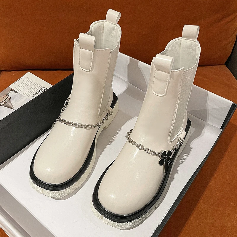 

Новинка 2021, зимние ботинки челси на платформе, женские дышащие эластичные ботинки на толстой подошве, обувь для весны и осени