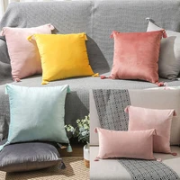 solid plain linen cotton pillow cover with tassels yellow beige home decor cushion cover 45x45cm pillow case sofa throw pillow