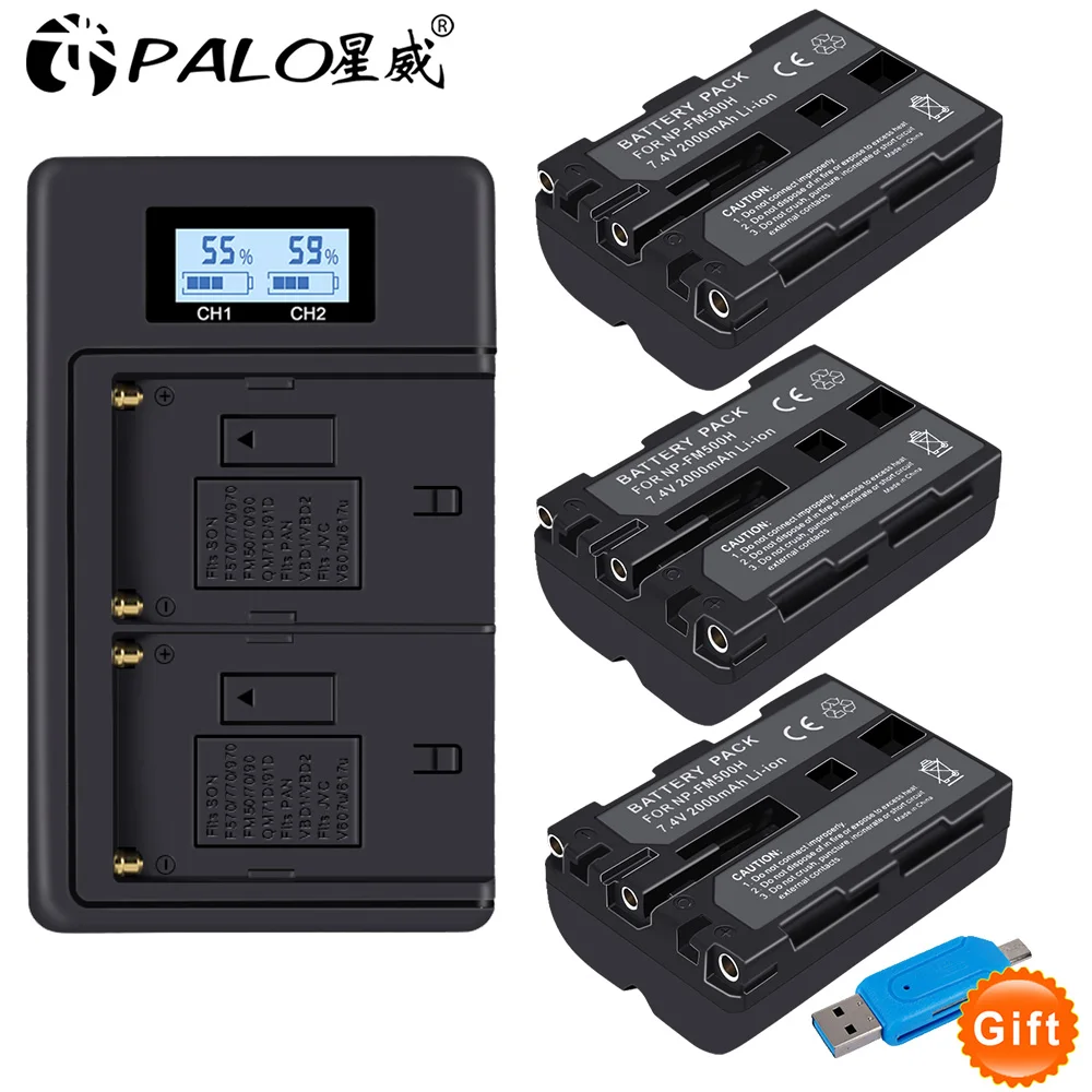 3PCS and charger 2000 мА/ч, NP-FM500H NP FM500H NPFM500H Камера Батарея+ ЖК-дисплей USB Dual Зарядное устройство для sony A57 A58 A65 A77 A99 A550 A560 A580 Батарея L10 - Цвет: 3PCS and charger