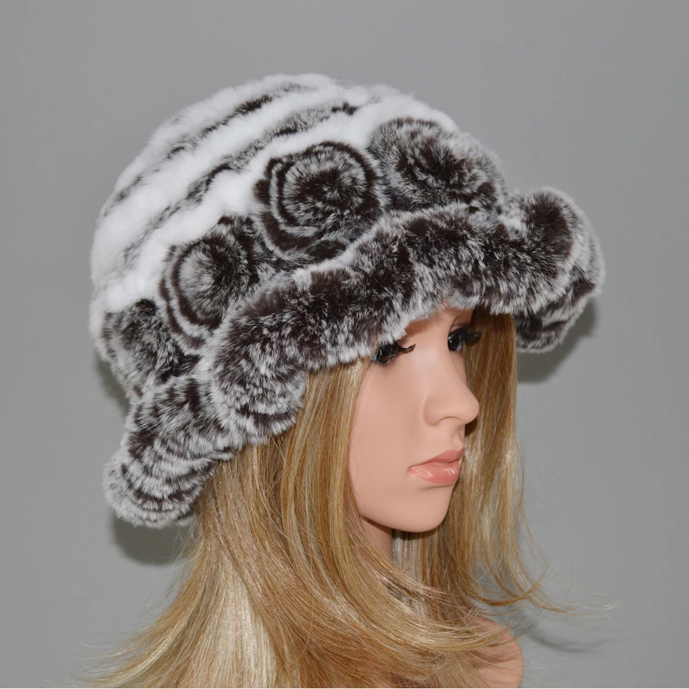 Шапки женские вязаные из меха кролика рекс | Аксессуары для одежды