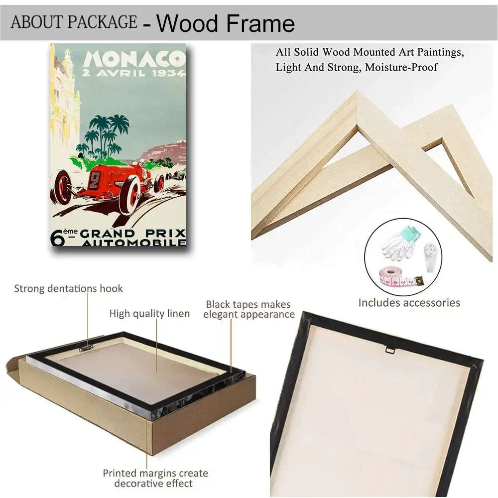 Плакат Гран-при в ретро-стиле для автогонок Спортивная Картина на холсте