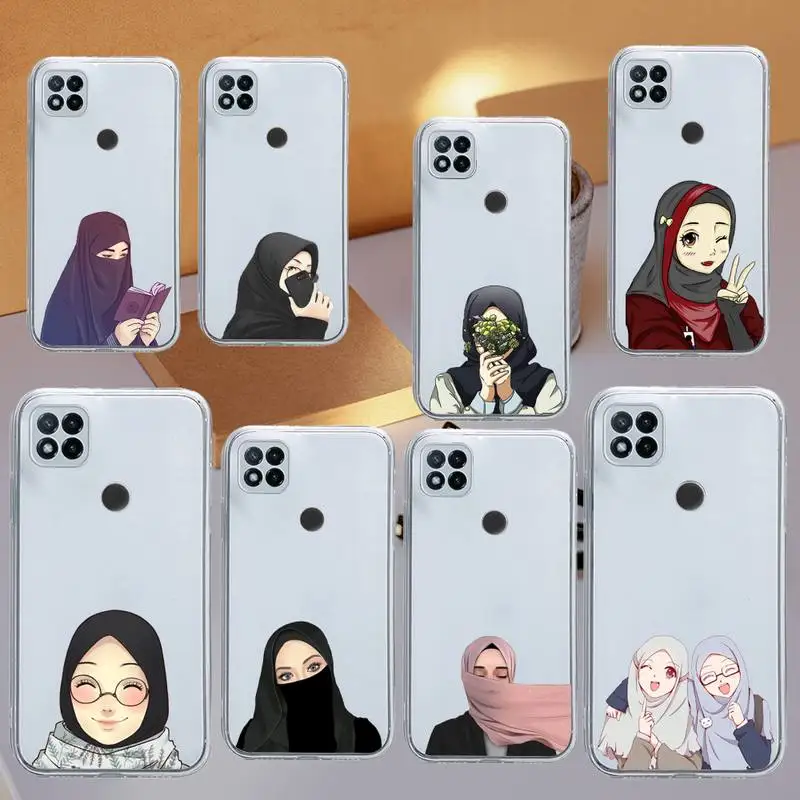 

Cartoon hijab muslim cute Girl Phone Case Transparent for Xiaomi redmi note 5 7 8 9 10 11 t S A lite pro high quality funda