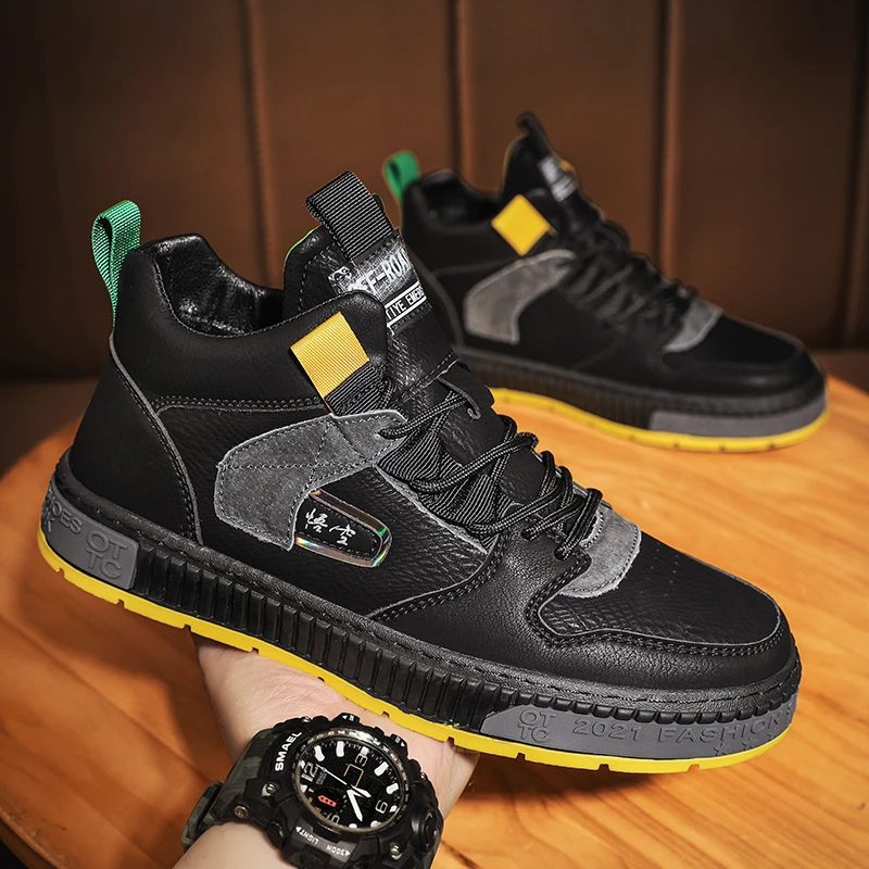 

Мужские кроссовки для скейтборда, уличная спортивная модная обувь средней высоты, высококачественная повседневная обувь из натуральной ко...