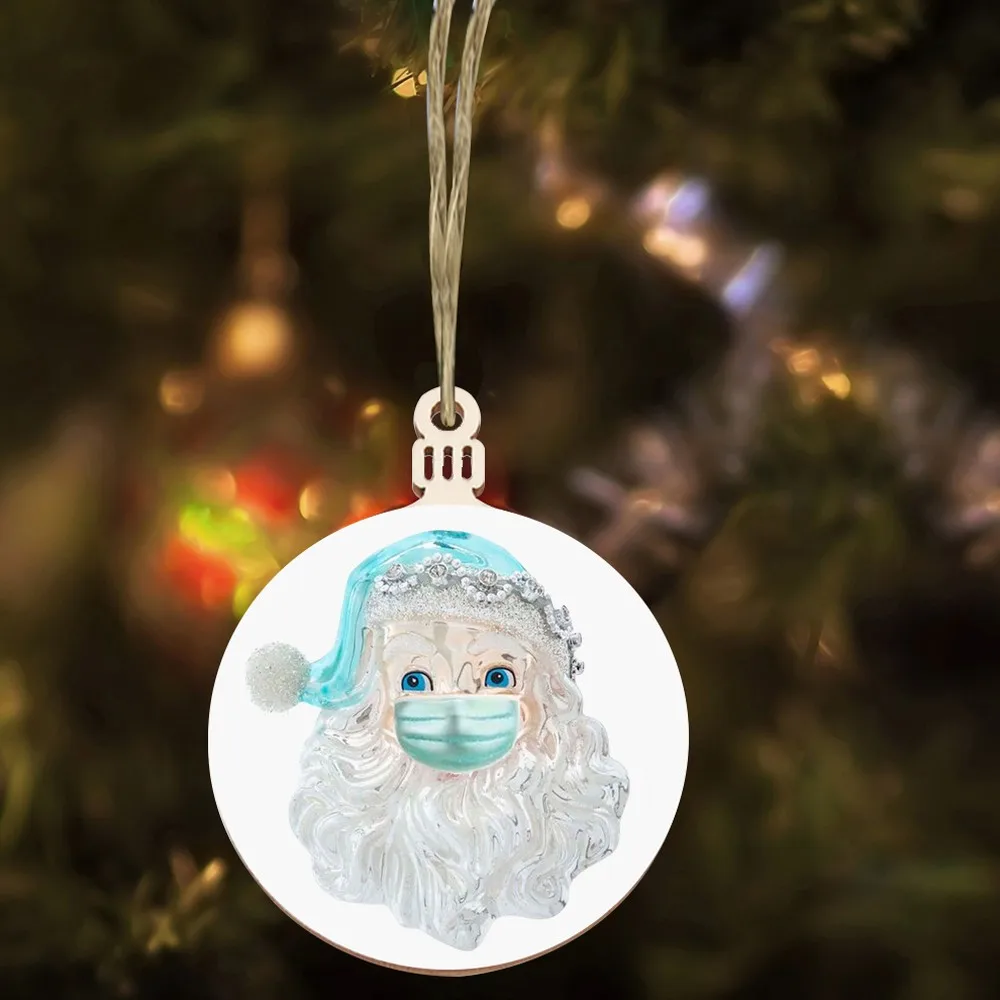 -2020 New Christmas Tree Decoration Wood Ornaments Santa Claus Old Man With Face Mask Pendant Year 2021 decoracion hogar F10 | Дом и сад
