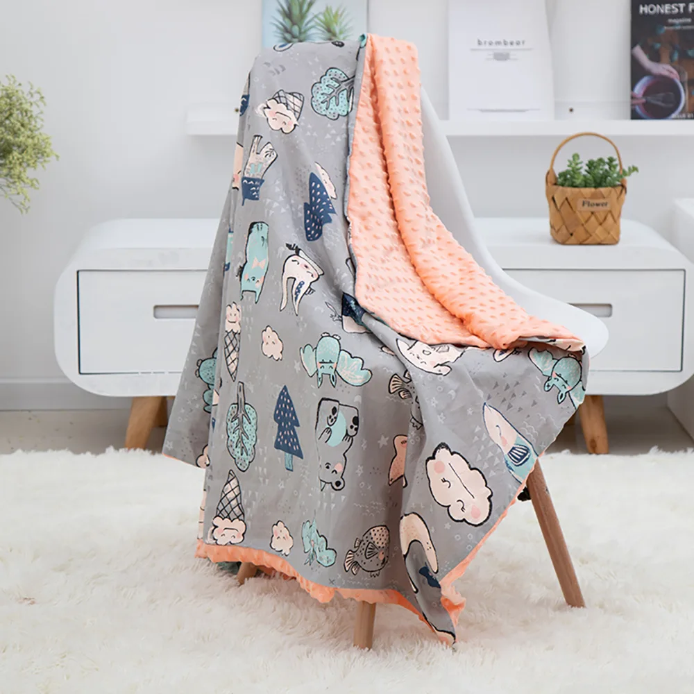 Manta de beb&eacute; de felpa S&uacute;per suave, doble capa, con respaldo punteado, manta c&aacute;lida para reci&eacute;n nacido, con estampado de animales encantadores, manta receptora Unisex-4