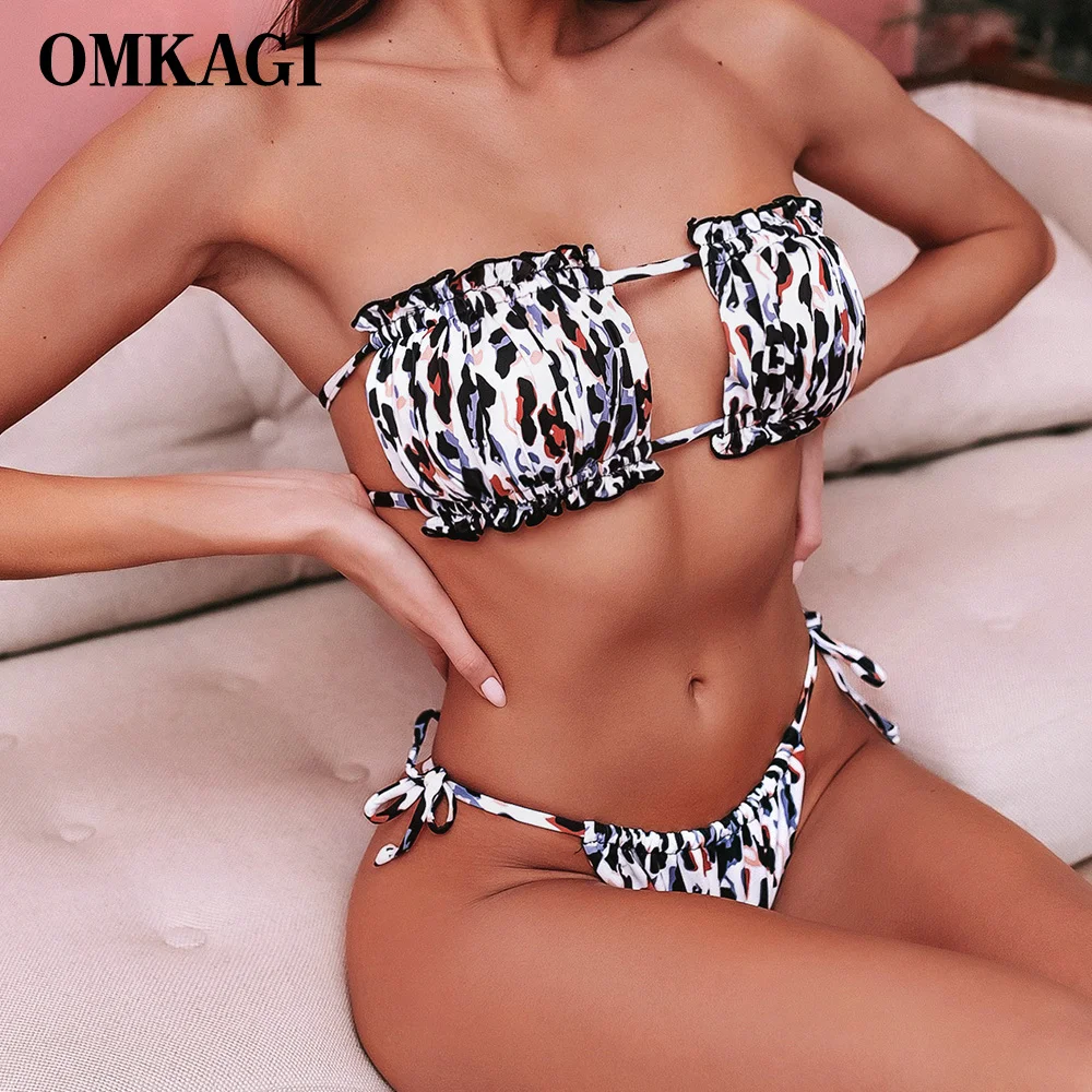 

OMKAGI Bandeau Bikini 2021 Swimsuit Women Swimwear Biquinis Sexy Push Up Swimming Bathing Suit Beachwear Micro Bikini Set