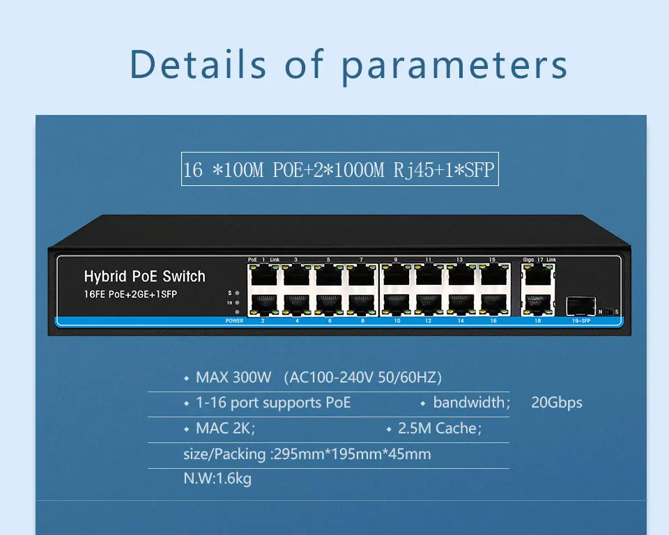 16 портов PoE коммутатор для ip-камеры с 2 портами 1000 м uplink 1 порт SFP PoE Ethernet коммутатор PoE 48 в коммутатор