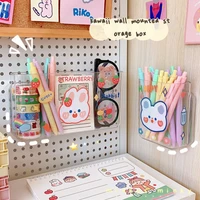minkys kawaii transparent wall mounted storage box with 1pc sticker pen holder bedroom washroom organizer box school stationery