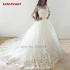 Винтажное свадебное платье 2022, белое, цвета слоновой кости, Кружевная аппликация, глубокий вырез, рукав до локтя, платье невесты, свадебное платье, свадебное платье, нечеткое, онлайн