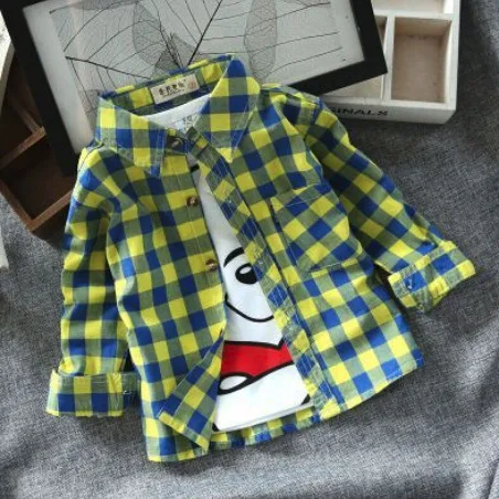 Only shirt Лидер продаж, Детские рубашки для маленьких мальчиков на весну-осень, модная одежда клетчатые хлопковые топы с длинными рукавами, Детская рубашка с отложным воротником - Цвет: Only shirt
