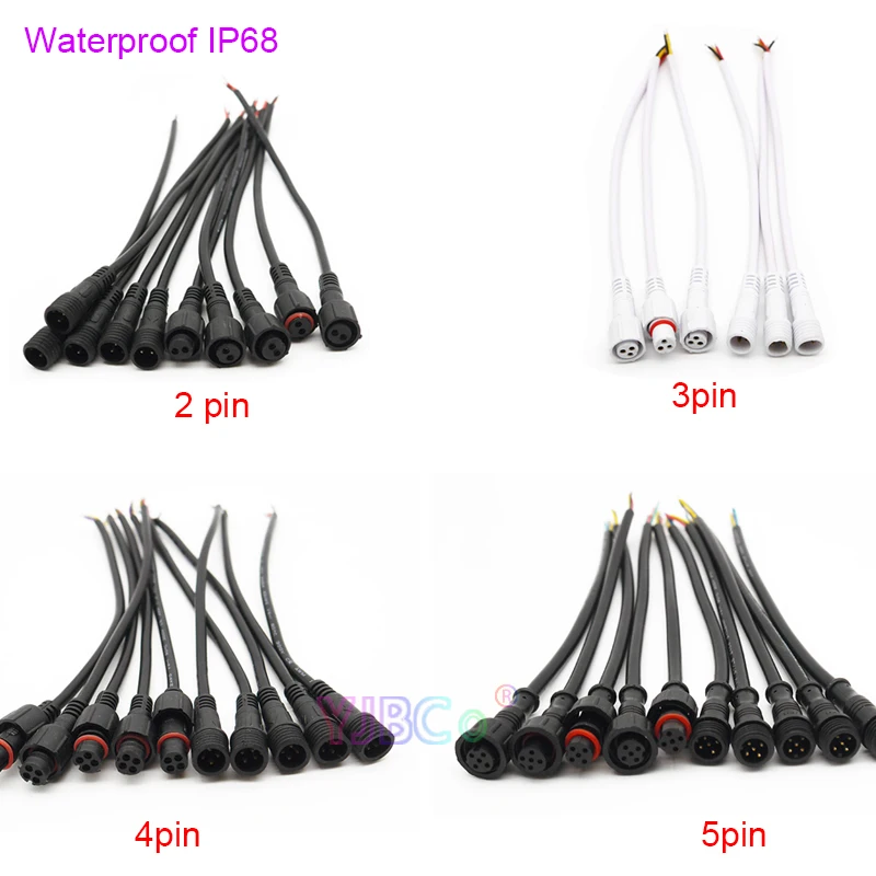 

5 pairs 2pin 3pin 4pin 5pin White/Black Cable 20cm Pigtail Male to Female Jack Waterproof IP68 wire led Connector for LED Light