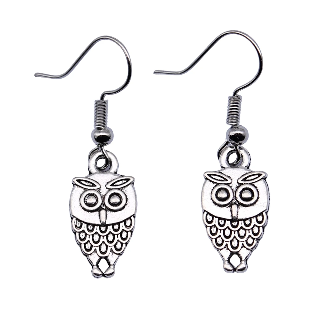 Vintage Antique Silver Color 19x9mm Double Sided Owl Charms Drop Earrings Fit Women Party Gift Jewelry Handcrafts | Украшения и