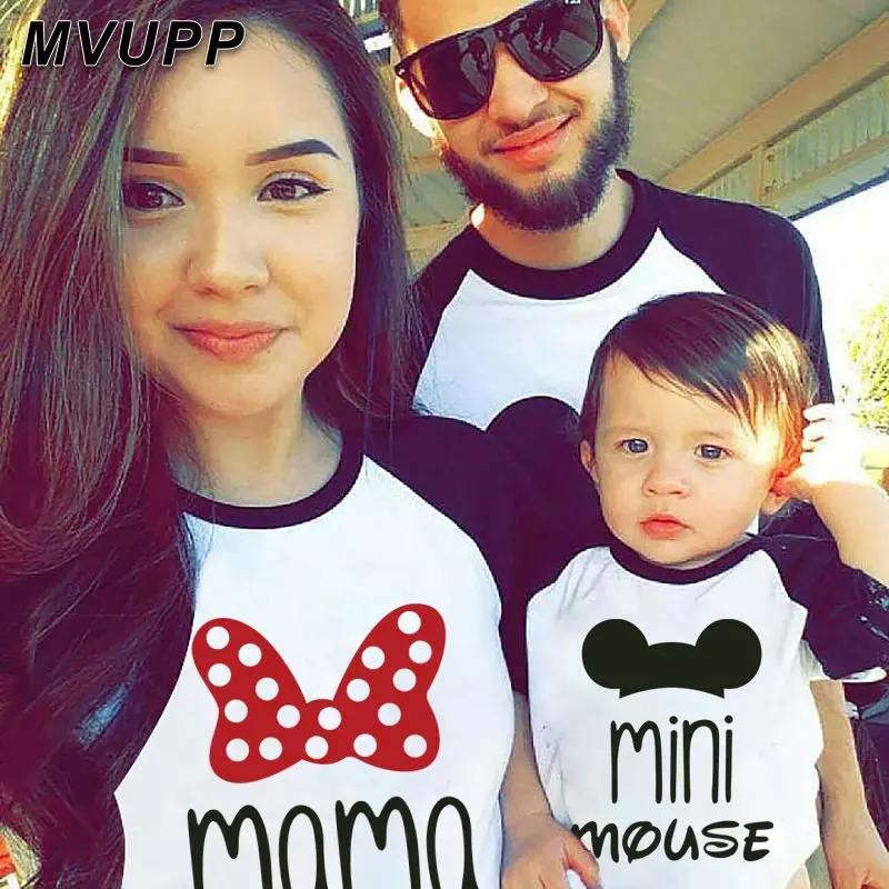 Зимняя длинная футболка с мини мышкой для всей семьи Одинаковая одежда мамы