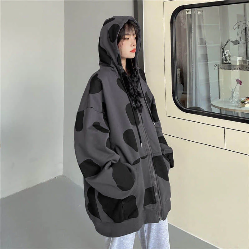 

Jacket Women Loose Korean Version 2021 New Autumn And Winter Lazy Cow Pattern Plus Velvet Thick Cardigan Student Jacket Trend