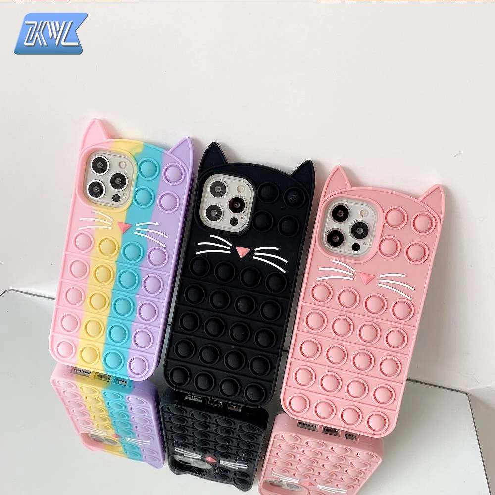 

Relive Stress Phone Case For Iphone 12 11 Pro X XR XS Max 6 6s 7 8 Plus SE2 Pop Fidget Toys Push Bubble Soft Silicone Phone Case