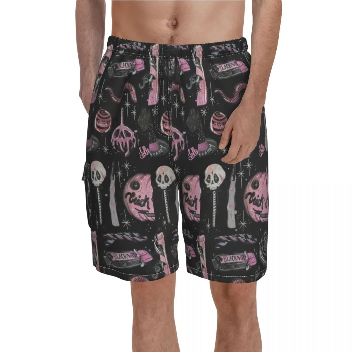 

Halloween Witch Trick Treat Board Shorts Creepy Men Beach Swimming Trunks Polyester Funny Swim Trunks