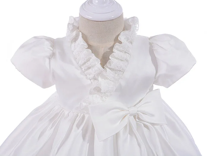 

Newbron Baby girl lace Dress Christening Birthday Wedding Party Baptism Infant Princess Full long Dresses White Beige + Hat