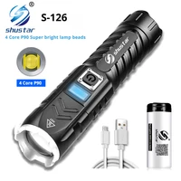 super bright 4 core p90 led flashlight with display waterproof outdoor lighting equipment 4 lighting modes support zoom