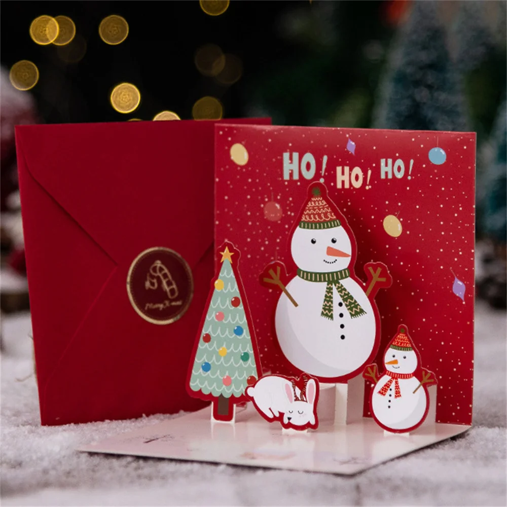 

3D Поздравительные открытки с конвертом, почтовая открытка на день рождения, Рождество, украшение, зимний подарок, лазерные Новогодние поздр...