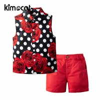 kimocat baby girl clothes 2020 summer new wave point rose sleeveless shirt foreign shorts two piece red kids girls clothing set