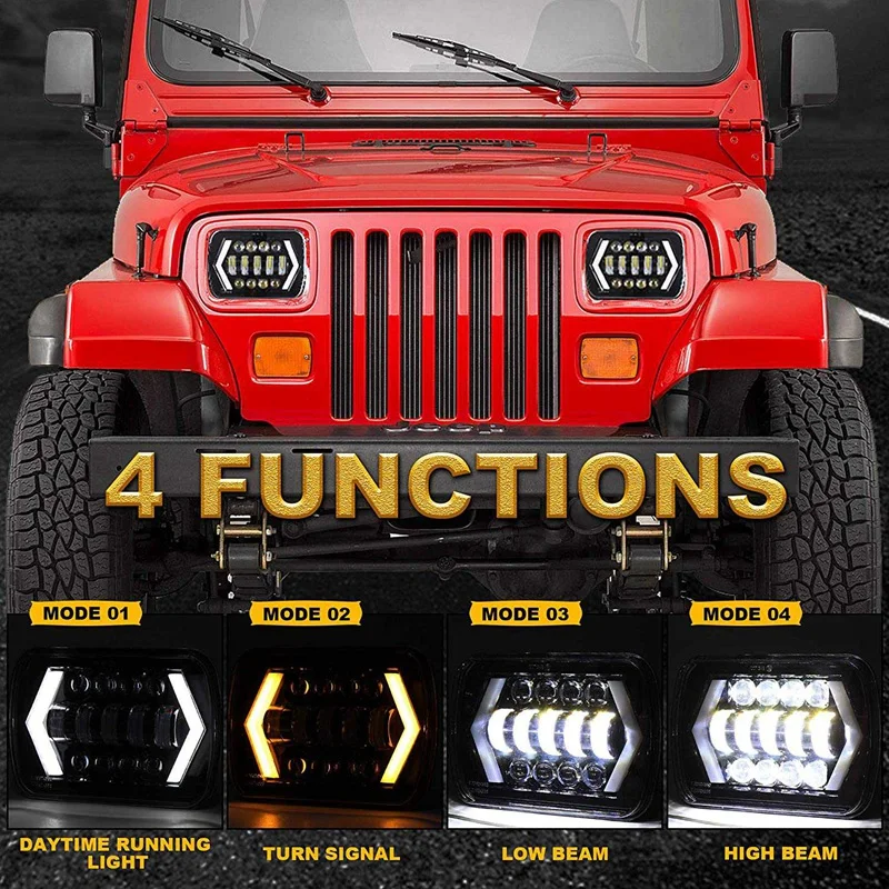 

2Pcs 7X6 Inch Halo Led Headlights, 5X7 Inch Square Led Headlamp With-Arrow Angel Eyes Drl Turn Signal Light Replaces H6054 H5054