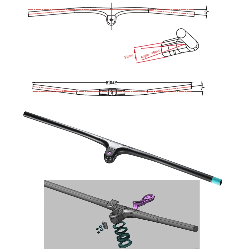 Цена T1000 углеродное волокно интегрированный горный велосипедный руль стояк-10 градусов единица 810 мм титановый винт для использования MTB AM Cross Country