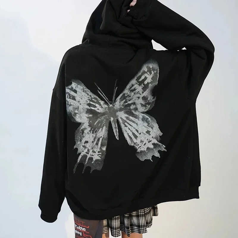 

Y2K Gothic Hot Drill Zipper Women Hoodie Sweatshirt Autumn Vintage Long Sleeve Oversize Printing Streetwear Casual Cardigan