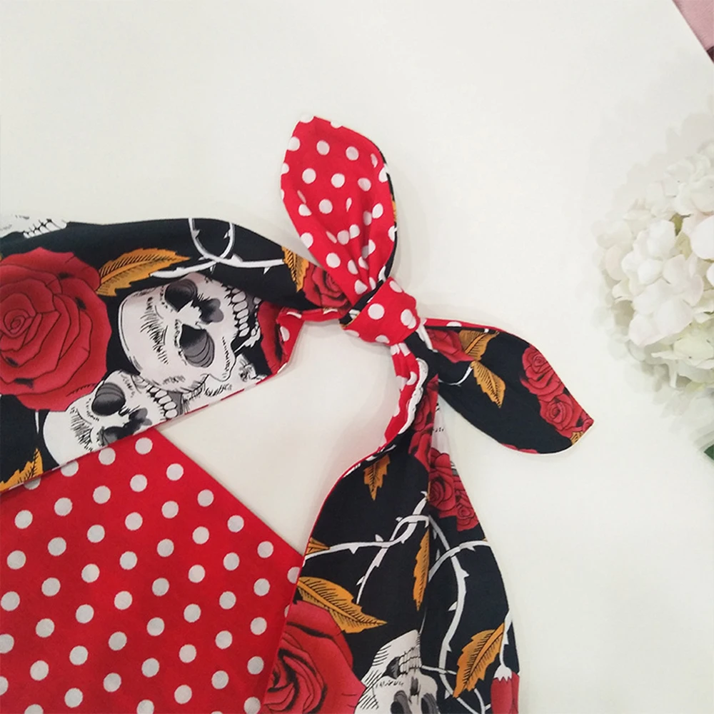 

2021 Vintage 50s Retro Red Polka Dots and Skull Floral Opaska Hair Bands Hair Accessories Headband Scrunchies Haarband