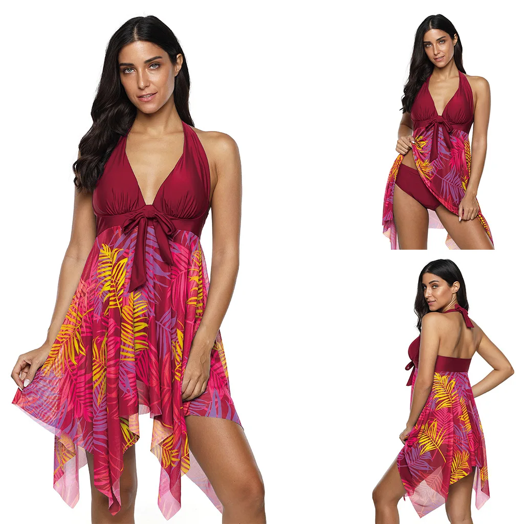 Размера плюс танкини для женщин из двух частей с принтом отдельно Vikinis Para Mujer 2020