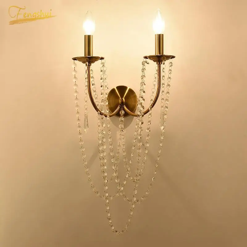 American LED Wall Lamp Lighting Nordic Luxury Crystal Decor Lights Aisle Background Loft Living Room Fixtures | Лампы и освещение