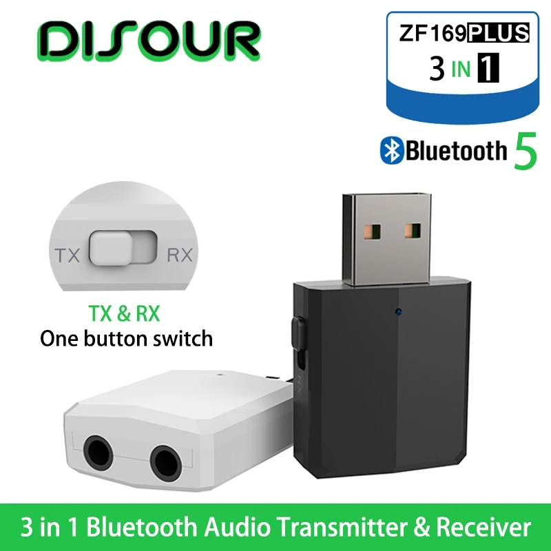 

DISOUR 5.0 USB Bluetooth Transmitter Receiver TV Mini 3 IN 1 3.5MM AUX HIFI Stereo Audio Wireless Adapter Dongle For Car Kit PC
