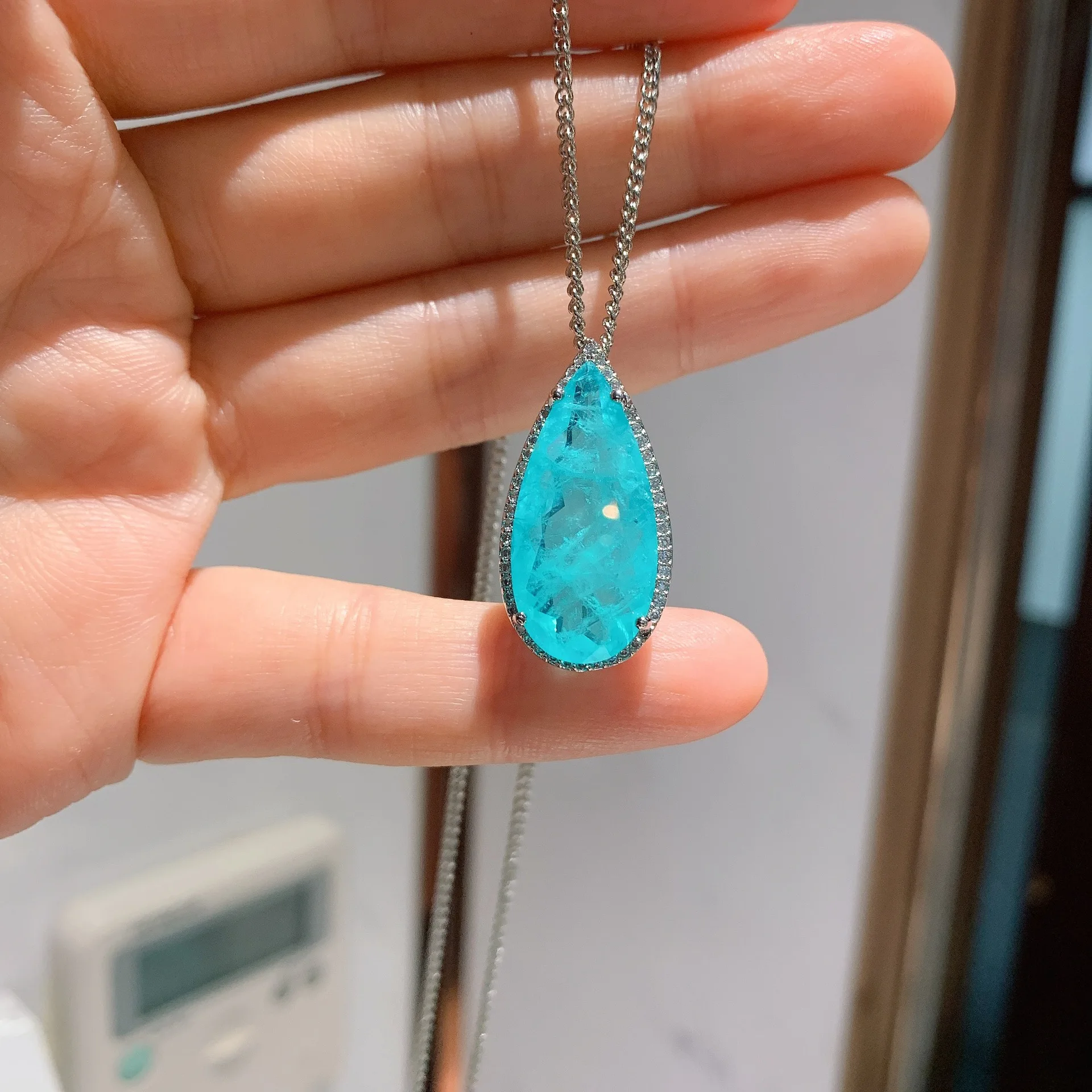 

PANSYSEN Solid 925 Sterling Silver Water Drop Shape Emerald Paraiba Tourmaline Gemstone Necklace Stud Earrings Fine Jewelry Sets