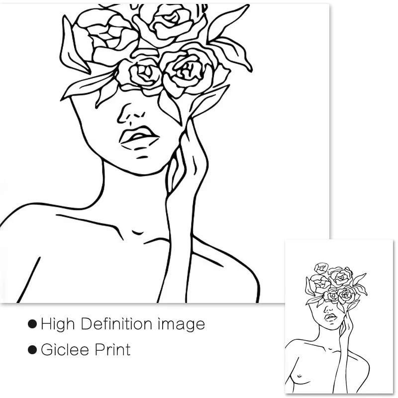 Женщины с цветами линии искусства печати женщин абстрактные фигуры рисовать