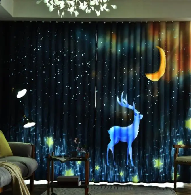 

Luxury 3D Blackout Curtains For Living Room Bedroom Window Treatment Finished Blinds Drapes Animal Night Scenery Kitchen Curtain