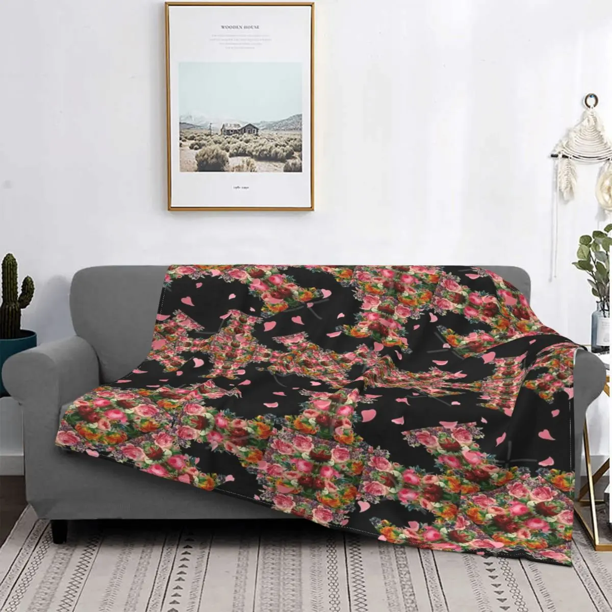 

Arte Floral con pétalos, 1 manta, colcha para cama, cubierta de playa de muselina a cuadros, manta de Picnic, textil para el hog