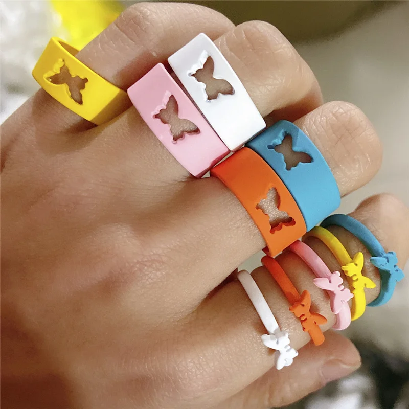 

Multiple Butterfly Dinosaur Plane Mushroom Cherry Matching Couple Rings Open Heart Moon Star Ring Set for Lovers Couples Women