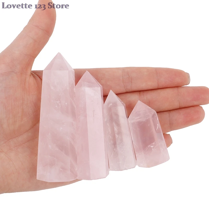 

Natural Rock Rose Quartz Crystal Point Healing Stone Pure Color Obelisk Wand