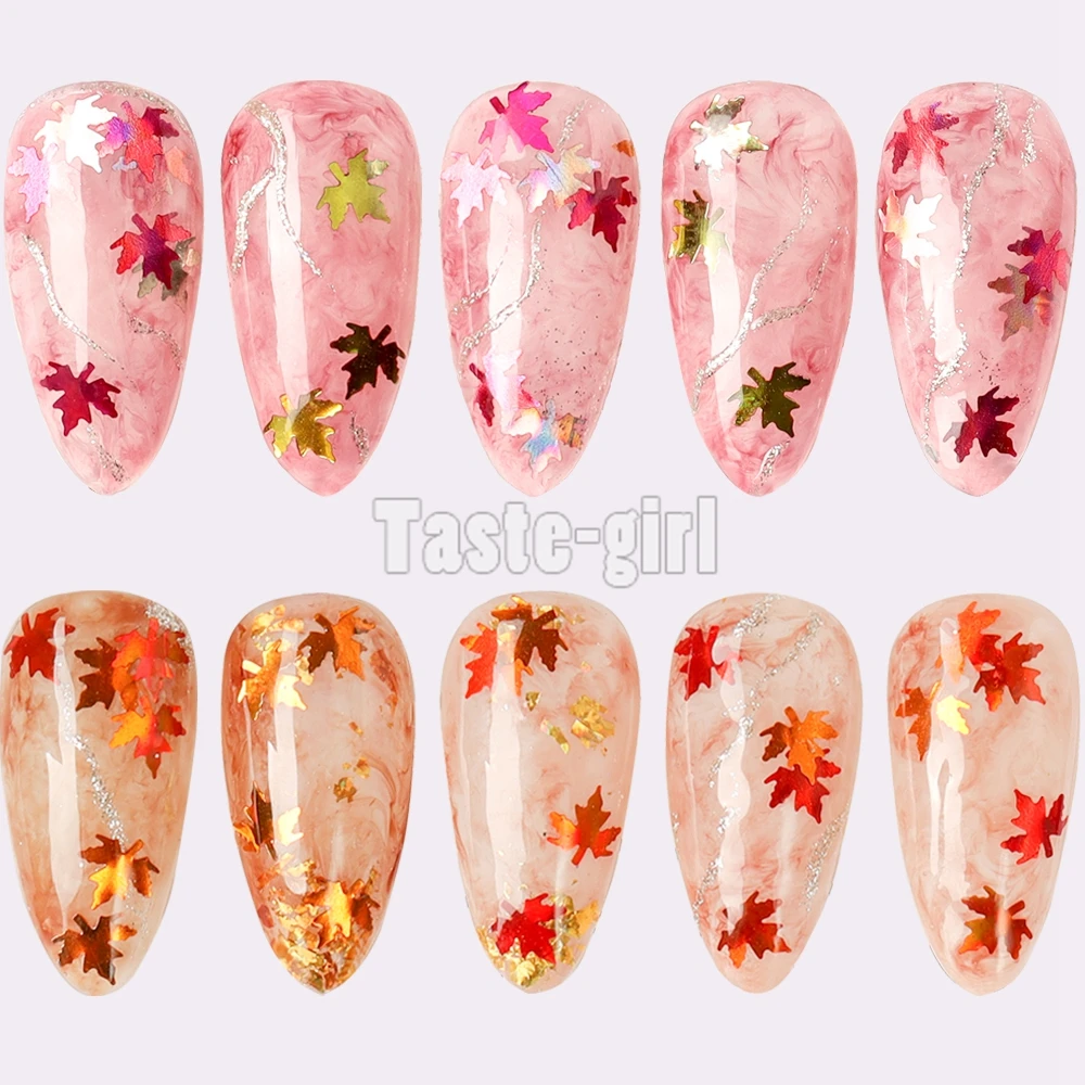 

1 Box Maple Gold Holographic Glitter Flakes Nail Sequins Paillette Iridescent Multicolor Leaf Sheet Manicure Nail Art Decoration