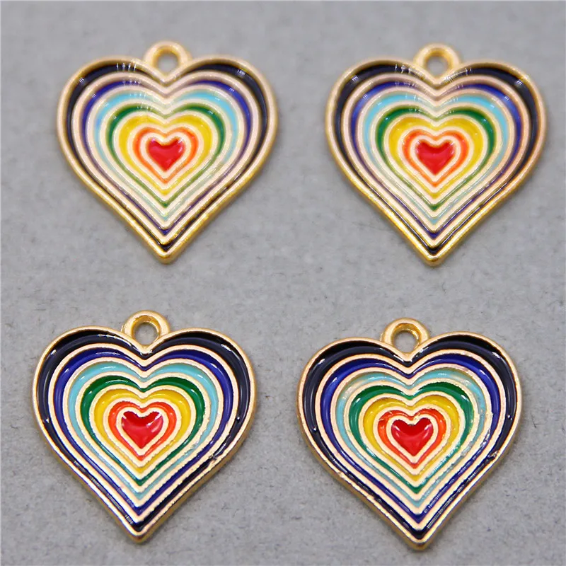 

6pcs 20*19mm Enamel Rainbow Heart Charm for Jewelry Making Craft Fashion Earring Pendant Bracelet Necklace Accessories Findings