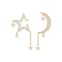 womens fashion18k plated asymmetric star moon cz earring stud