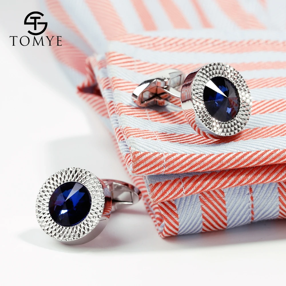 TOMYE роскошные запонки Серебряный цвет синий спутниковый камень высокое качество