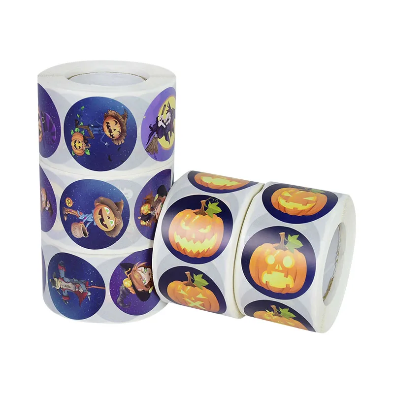 

500Pcs/Roll 1.5inch Pumpkin Witch Paper Stickers Self Adhesive Sealing Sticker Labels For Candy Bag Boxs Gifts Packaging Supplie