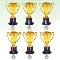 12pcs mini plastic gold cups trophy and award medals prizes small medals gift awards trophy toys for students sport6pcs
