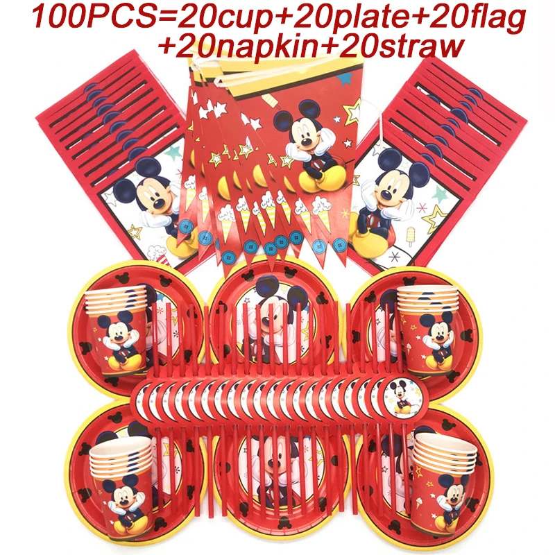 

Boy 1st Birthday Party Supplies Set Mickey Mouse Birthday Banner Decor Baby Shower Mickey Mouse Party Plates Cups Straws Napkins
