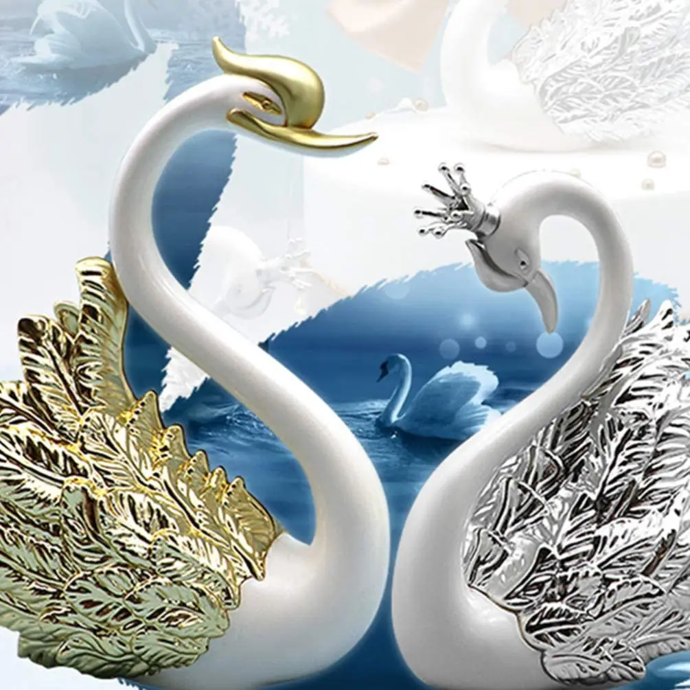 

Корона, лебедь, украшение для торта на День святого Валентина, свадьбу, рождественские украшения, Золотой/Серебряный