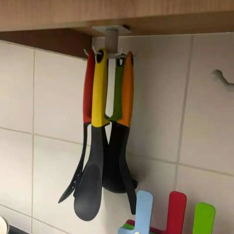 

360 Degrees Rotated Kitchen Hooks Self Adhesive 4/6 Hooks Home Wall Door Hook Handbag Clothes Ties Bag Hanger Hanging Rack